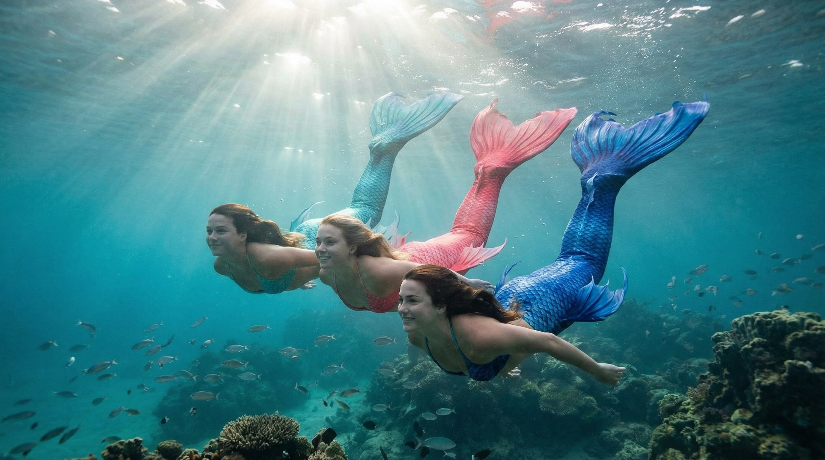 Sereias nadando juntas